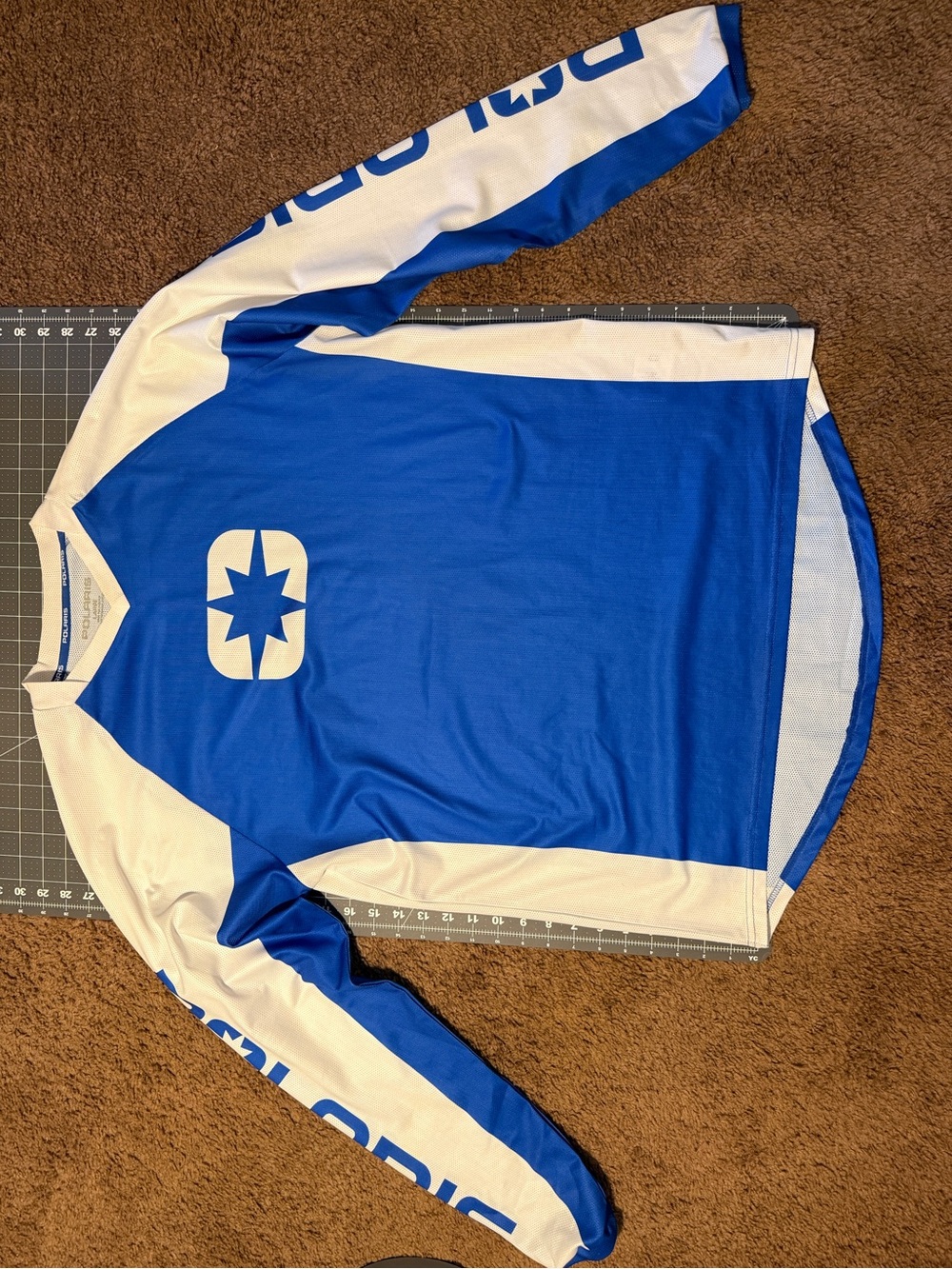 Aris Blue and White Sport Tee with Polaris Logo Tape